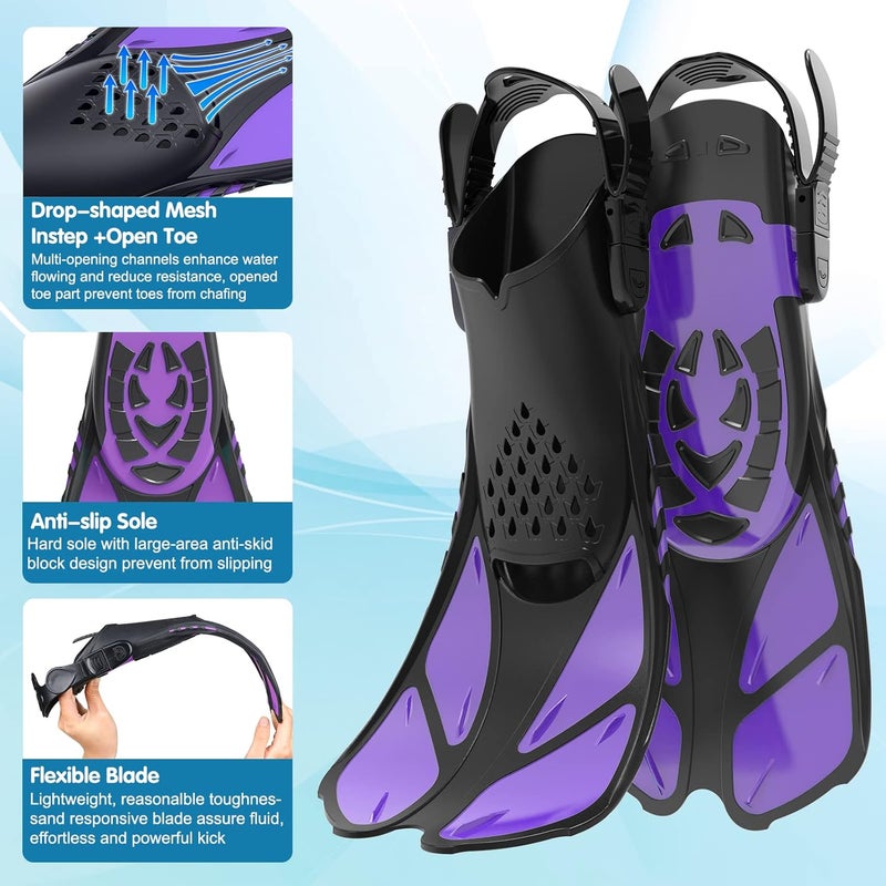 Seovediary Kids Snorkel Set, Mask Fins Snorkeling Gear for Kids Anti-Fog Swim Goggles 180 Panoramic View Dry Top Snorkel and Dive Flippers Combo with Travel Bag for Snorkeling Training Swimming Diving - Image 5